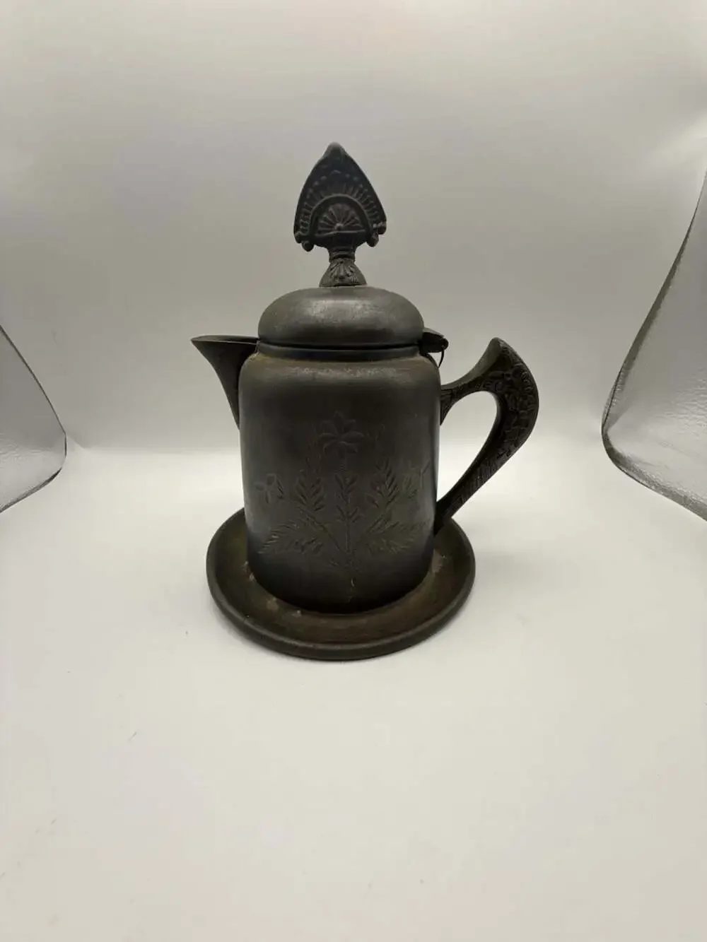 Vintage Quadruple Silver Plated Pewter Teapot or Creamer with Floral Etching